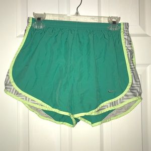 Nike DRIFIT running shorts teal and neon yellow
